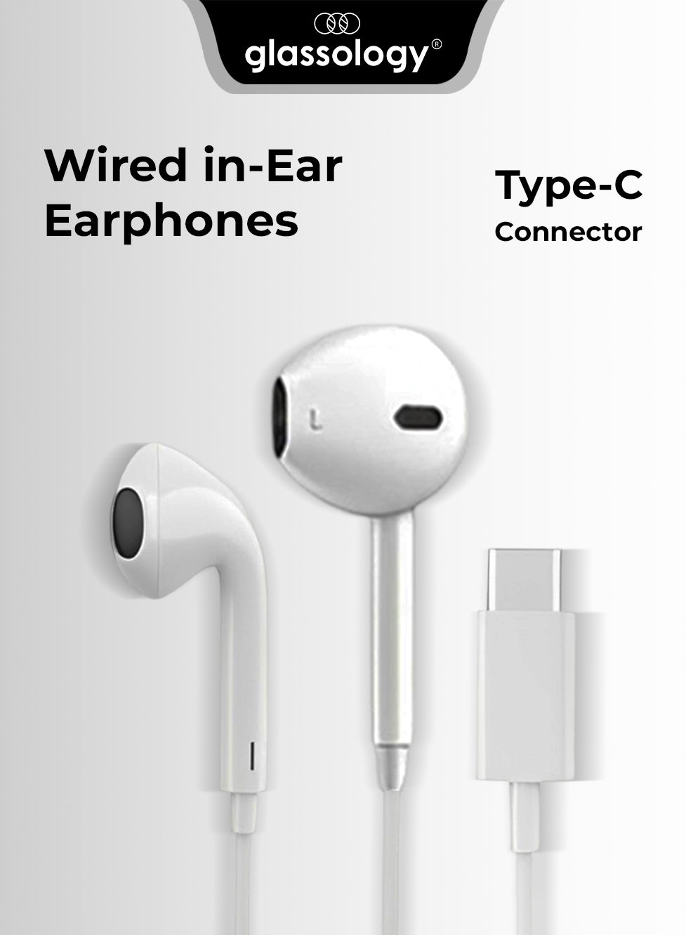 Glassology Wired Headphones In Ear Earphone White With Stereo Sound Driver Type C