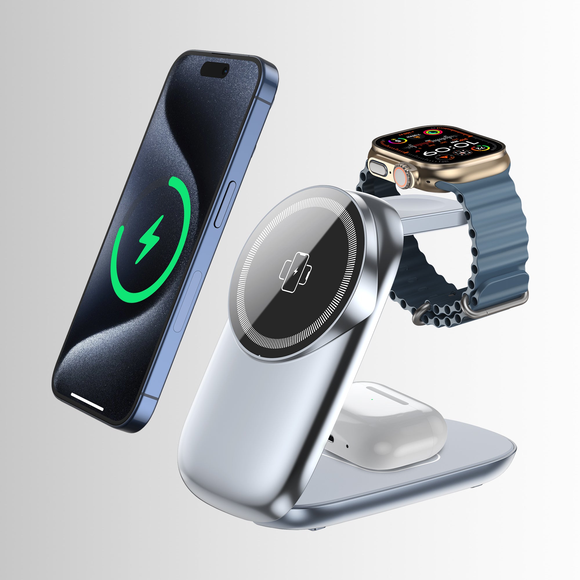 Glassology magsafe 3 in 1 22.5W Wireless Charger Compatible with iPhone 17/17 Air/ 17 Pro/ 17 Pro Max 16 Pro/16 Pro Max,16/15/14/13/12, Airbuds 3rd/2nd gen, for Apple Watch, Sleak Wireless Charger