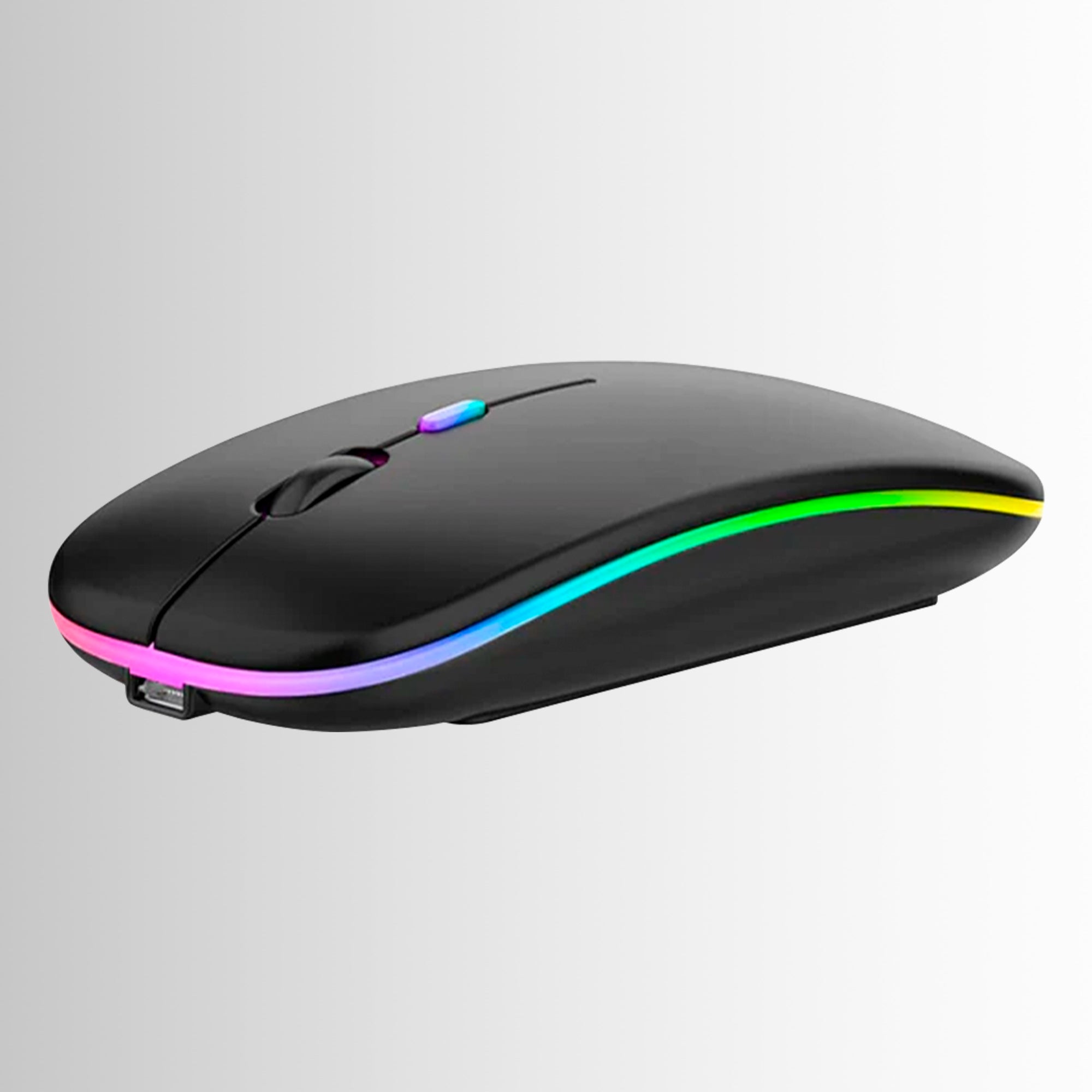 Glassology 2.4GHz Wireless + Bluetooth Mouse, Multi-Device Dual Mode Slim Rechargeable Silent Click Buttons Wireless BT Mouse, Adjustable DPI 800-1200-1600, Multicolor LED Lights, Auto Sleep Black