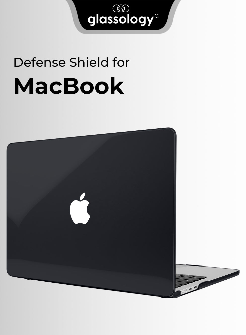 Laptop Case Compatible with New MacBook Air 15 inch M4 A3241, M3 A3114, M2 A2941 with Touch ID glassology Laptop Hard Shell Cover, with Brand Logo Cutout - Black