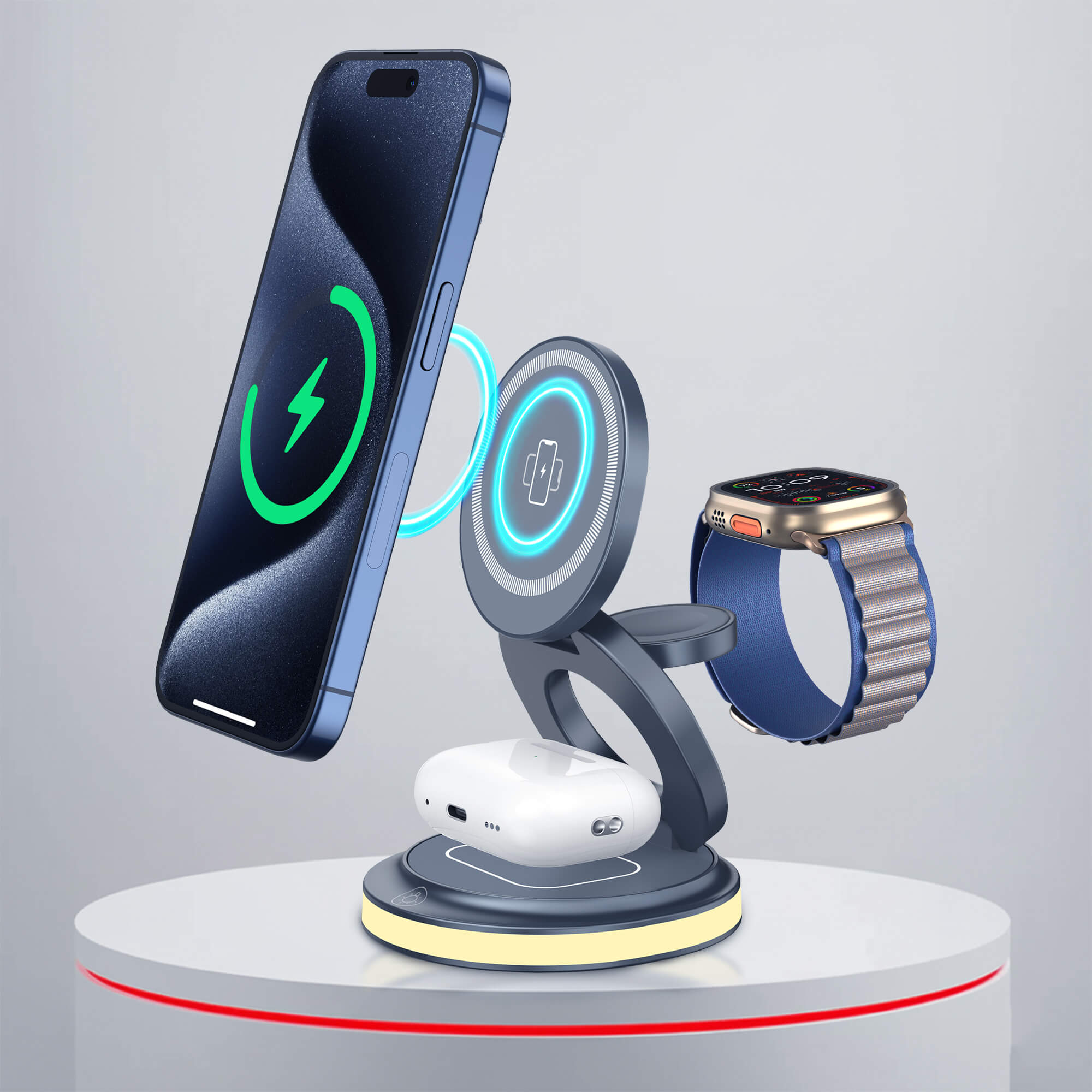 Glassology 3 in 1 Magsafe Charger 23W Wireless Charger, for iPhone 17/17 Air/17 Pro/17 Pro Max, 16/16 Plus/16 Pro/16 Pro Max, 15/14/13/12, Earbuds 3rd/2nd gen & Watch, Premium Material 360 Rotatable