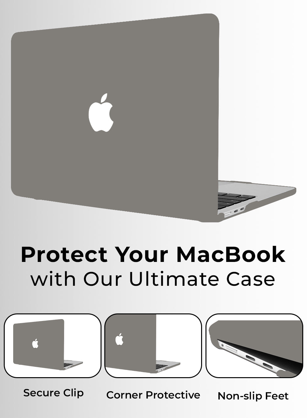 Laptop Case Compatible with New MacBook Air 15 inch M4 A3241, M3 A3114, M2 A2941 with Touch ID glassology Laptop Hard Shell Cover, with Brand Logo Cutout - Grey
