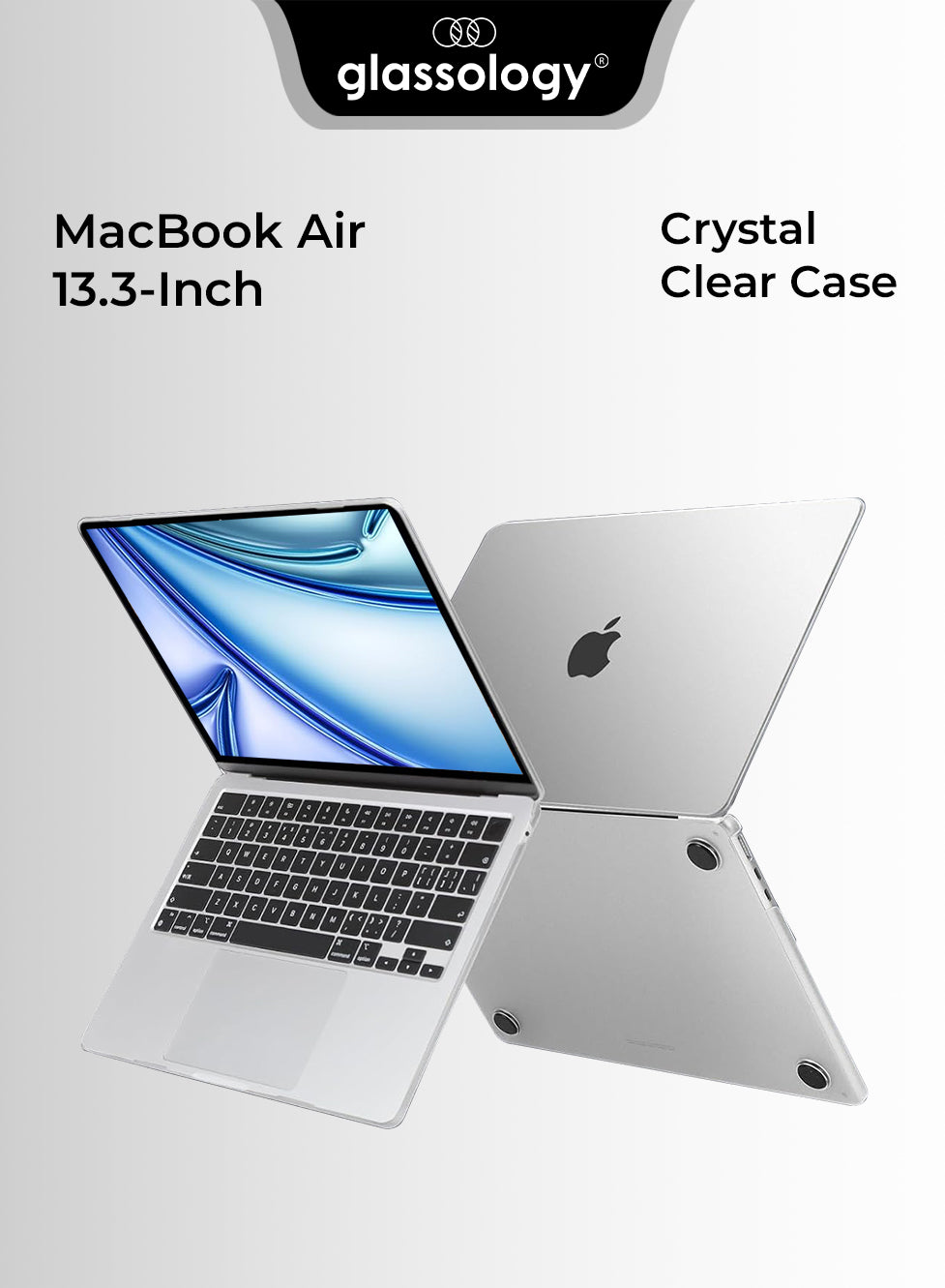 Glassology Laptop Case Compatible with New MacBook Air 15 inch M4 A3241, M3 A3114, M2 A2941 with Touch ID glassology Laptop Hard Shell Cover, with Brand Logo Cutout - Transparent