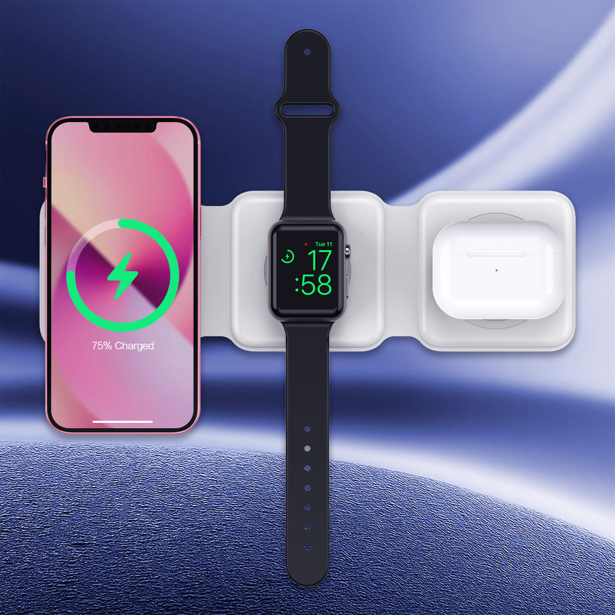 Glassology 3 in 1 MagSafe Magnetic Foldable Wireless Charger for iPhone 16 to 12 Series | Compatible with AirPods 2/3/Pro | Compatible with only Apple Watch Series | 23W Charging | Wireless Charger - Pearl White