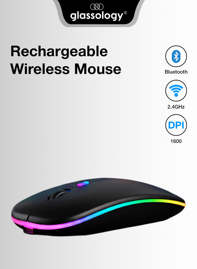 Glassology Wireless Bluetooth Mouse( Dual Mode 2.4GHz, Rechargeable Silent Click LED Mouse)