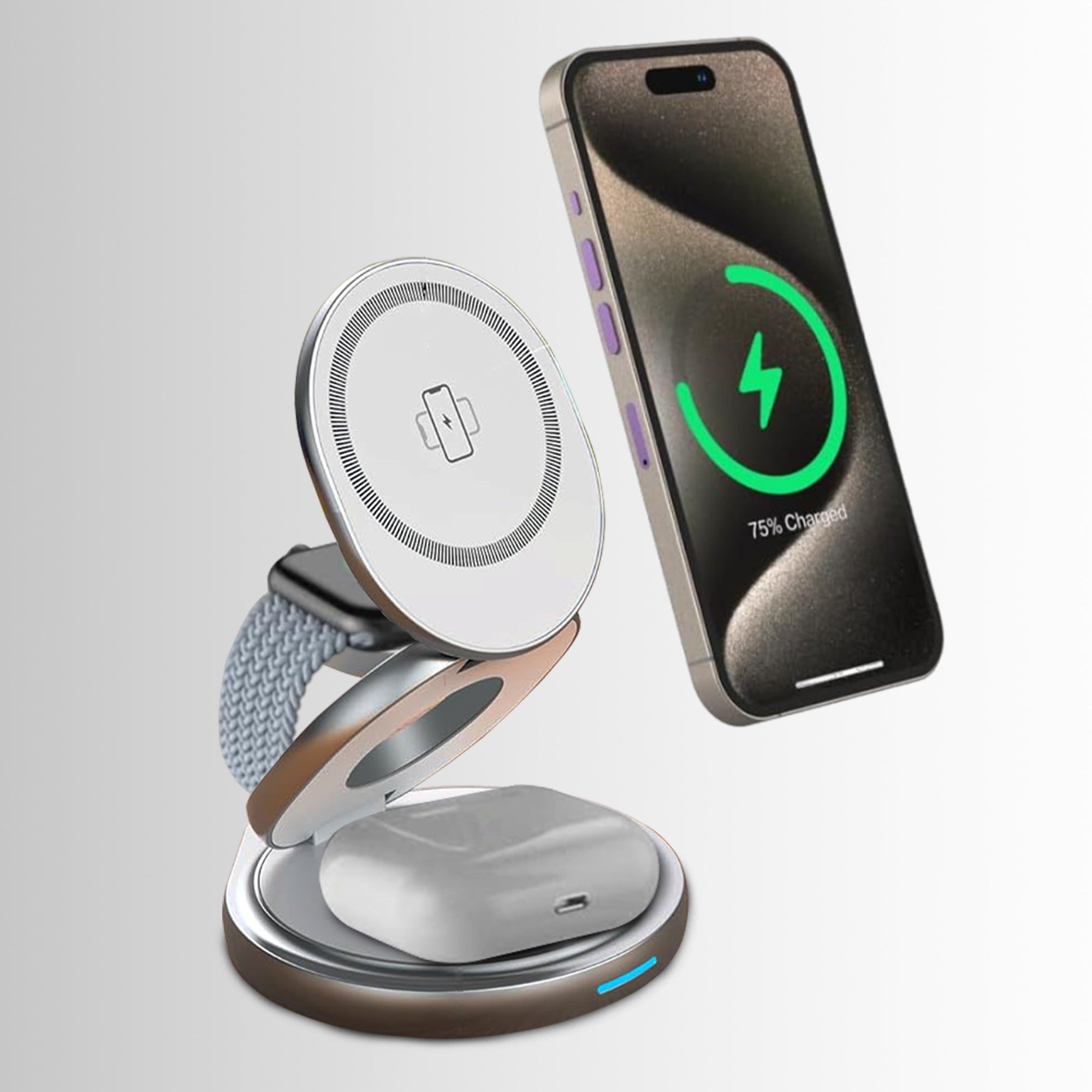 Glassology 3 in 1 Magsafe Charger 23W Wireless Charger, for iPhone 17/17 Air/17 Pro/17 Pro Max, 16/16 Plus/16 Pro/16 Pro Max, 15/14/13/12, Earbuds 3rd/2nd gen & Watch, Premium Material 360 Rotatable