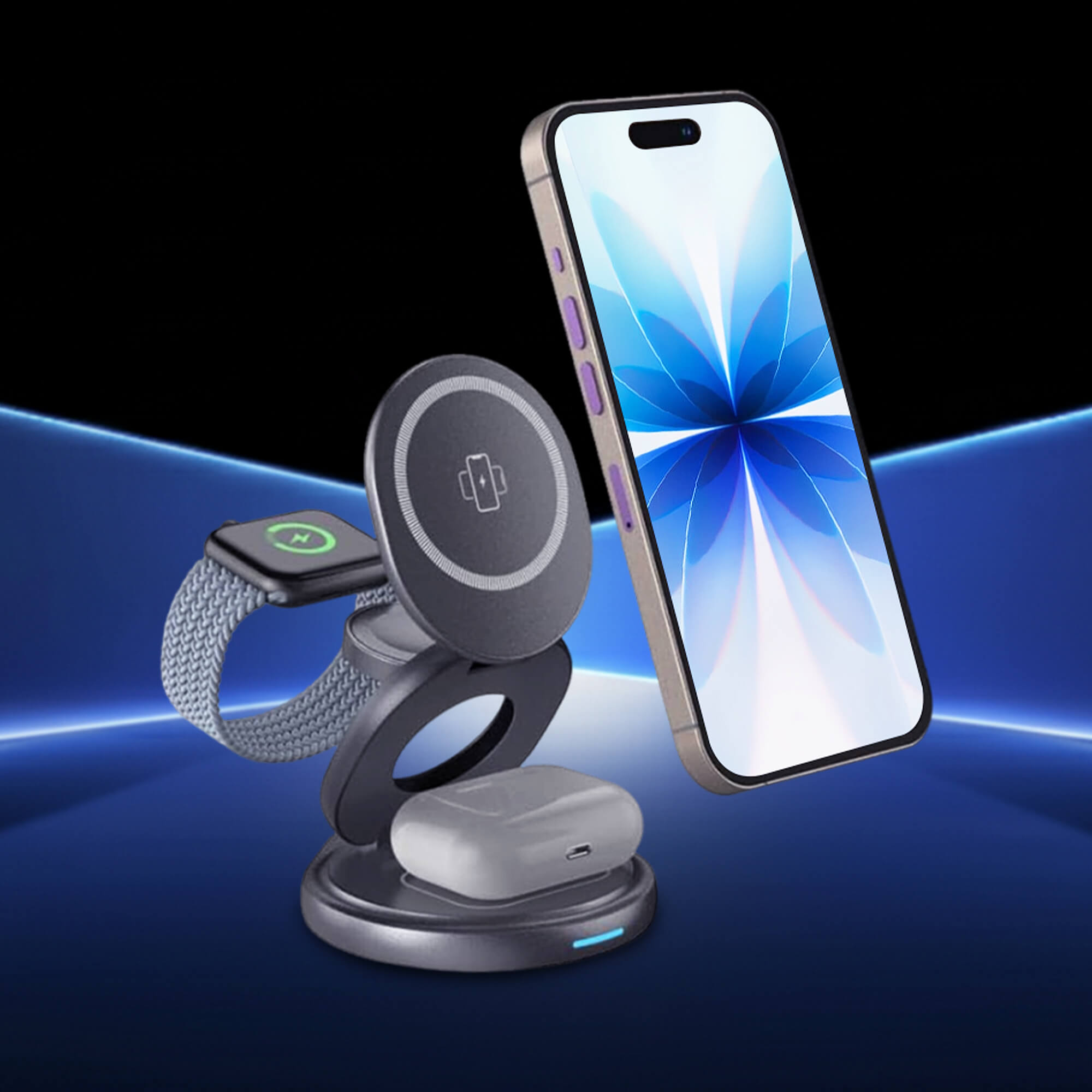 Glassology 3 in 1 magsafe Charger 23W Wireless Charger, for iPhone 17/17 Air/17 Pro/17 Pro Max, 16/16 Plus/16 Pro/16 Pro Max, 15/14/13/12, Earbuds 3rd/2nd gen & Watch, Premium Material 360 Rotatable